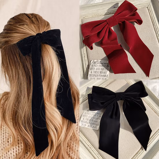 Grande arco nó veludo bandana tecido elástico faixas de cabelo fita longa grampos de cabelo