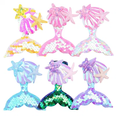 Grampo de cabelo de lantejoulas de sereia, grampos de cabelo com lantejoulas e glitter, grampos de cabelo brilhantes para crianças, eventos de festa, presentes promocionais