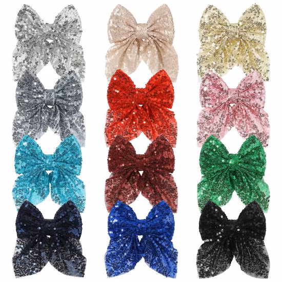 Grampo de cabelo infantil de venda quente Lantejoulas acessório de cabelo sólido em malha arco grampo de cabelo